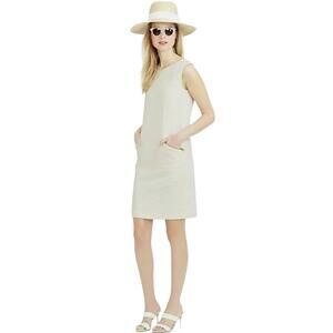 J.Crew Ivory Jacquard Textured Zip Pocket Sleeveless Shift Dress, Size XS